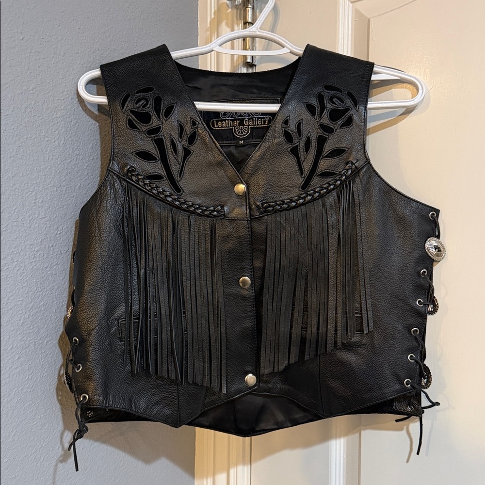 Black Fringe Leather Vest